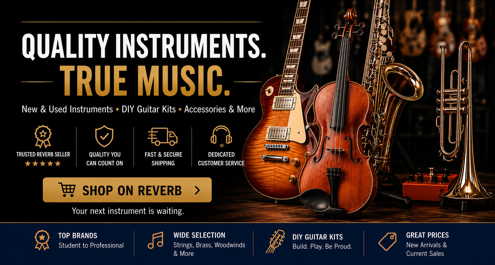 Quality musical instruments, band instruments, guitars, DIY kits, and accessories from Universal Music Supply