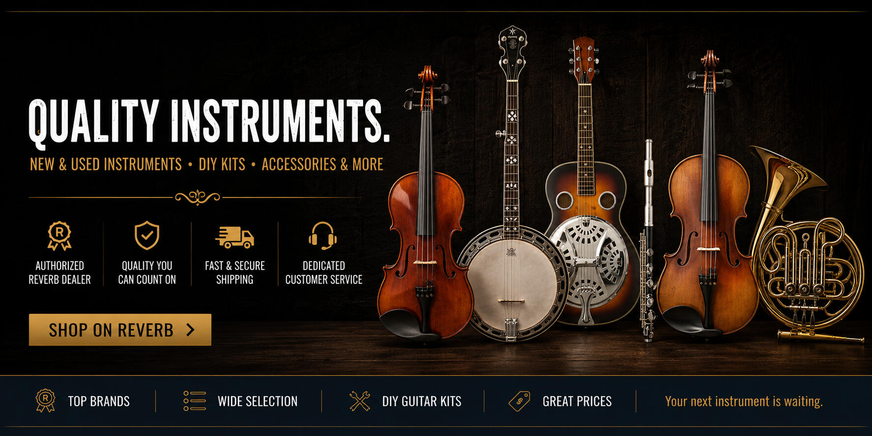 Limited-time 10% off summer sale on musical instruments, DIY guitar kits, band instruments, and selected music gear at Universal Music Supply